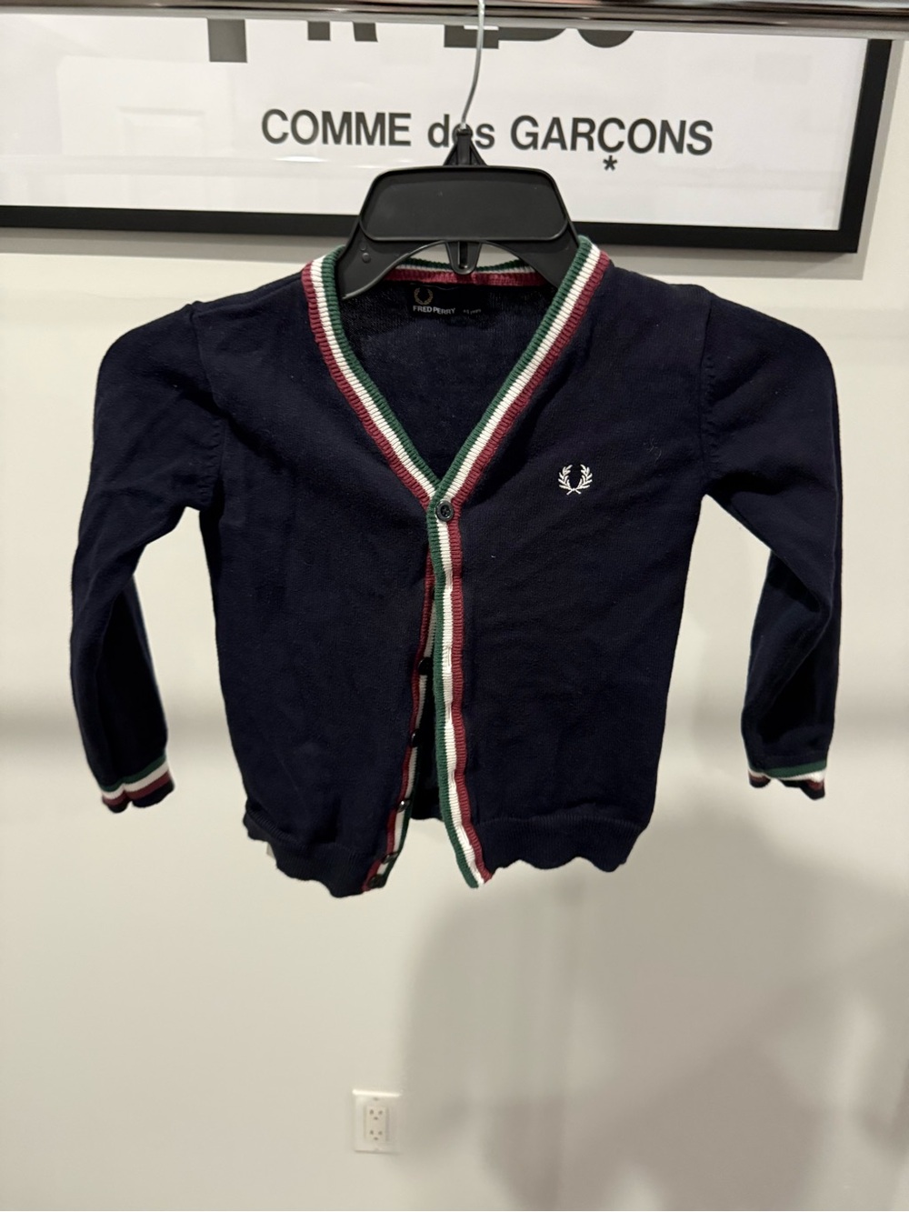Fred Perry Kids Navy Cardigan with Green-White-Burgundy Trim